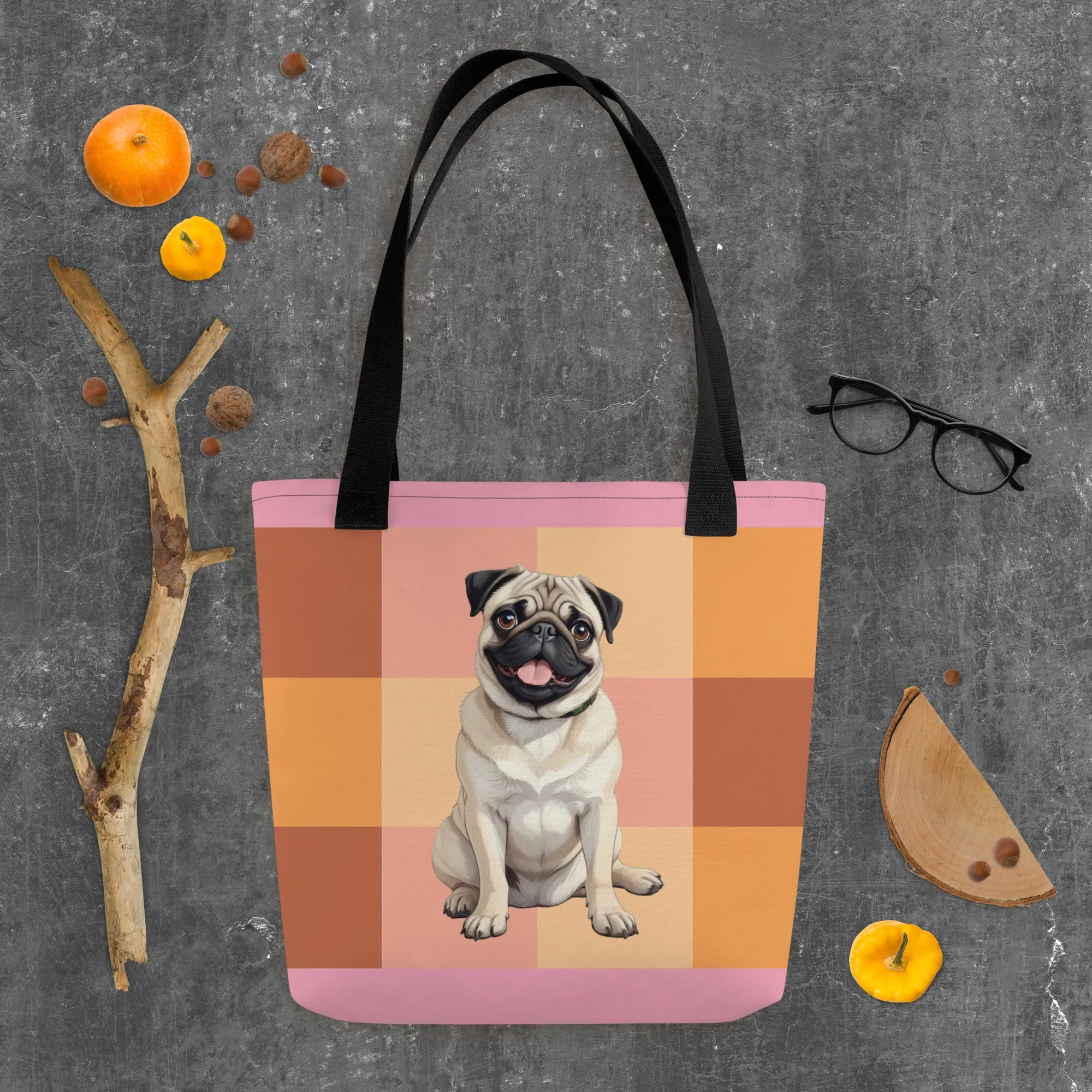 Chic Pug Print Tote Bag