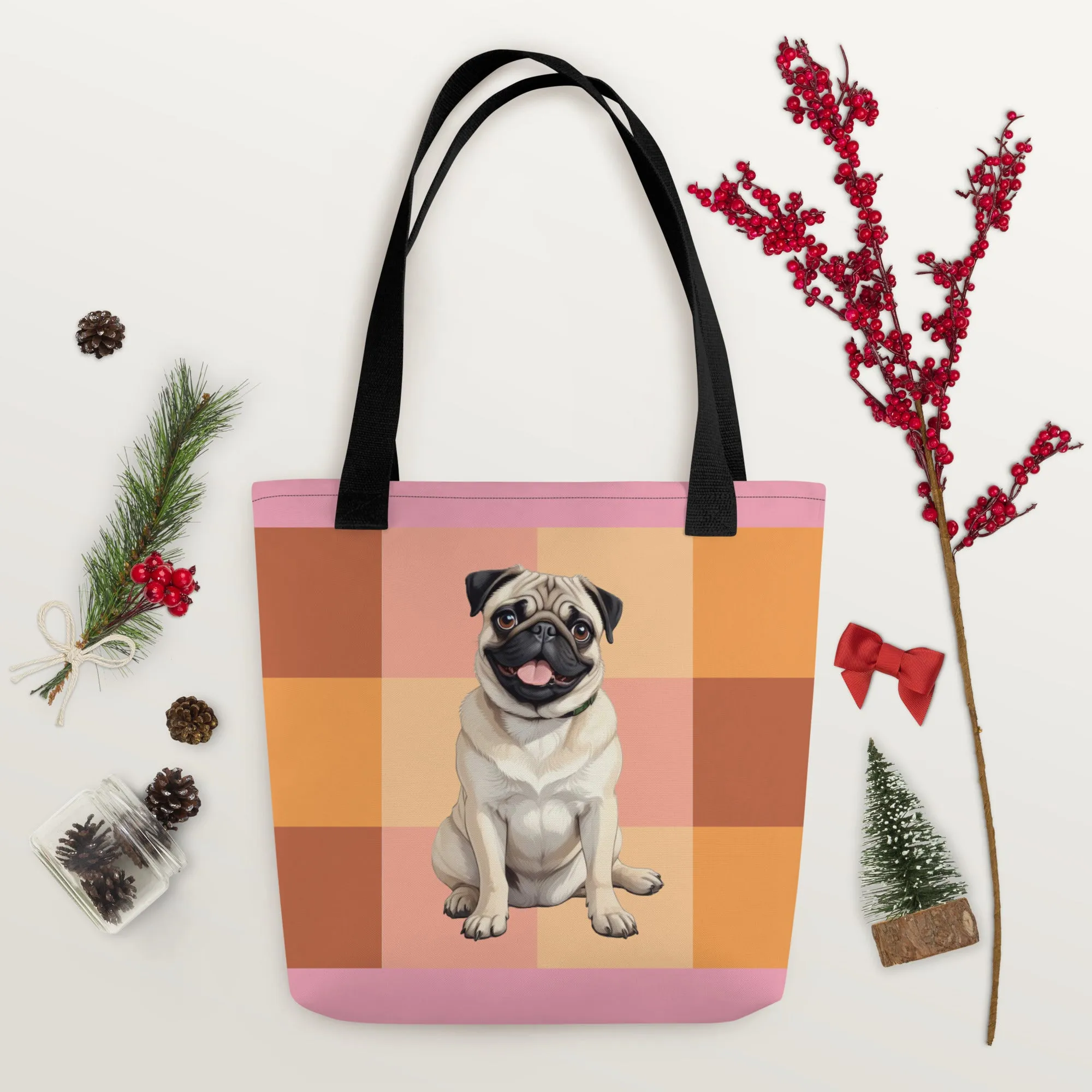 Chic Pug Print Tote Bag