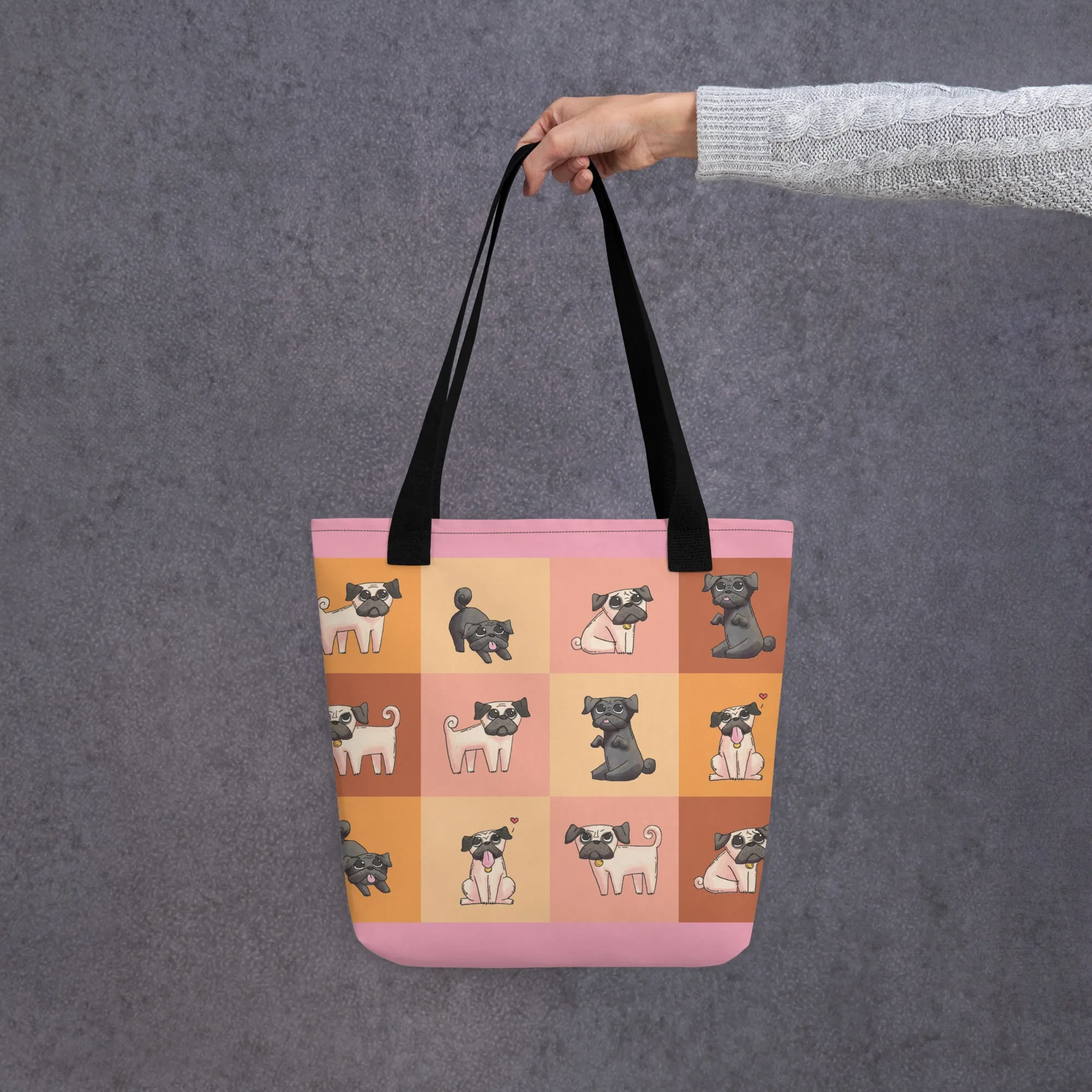 Chic Pug Print Tote Bag