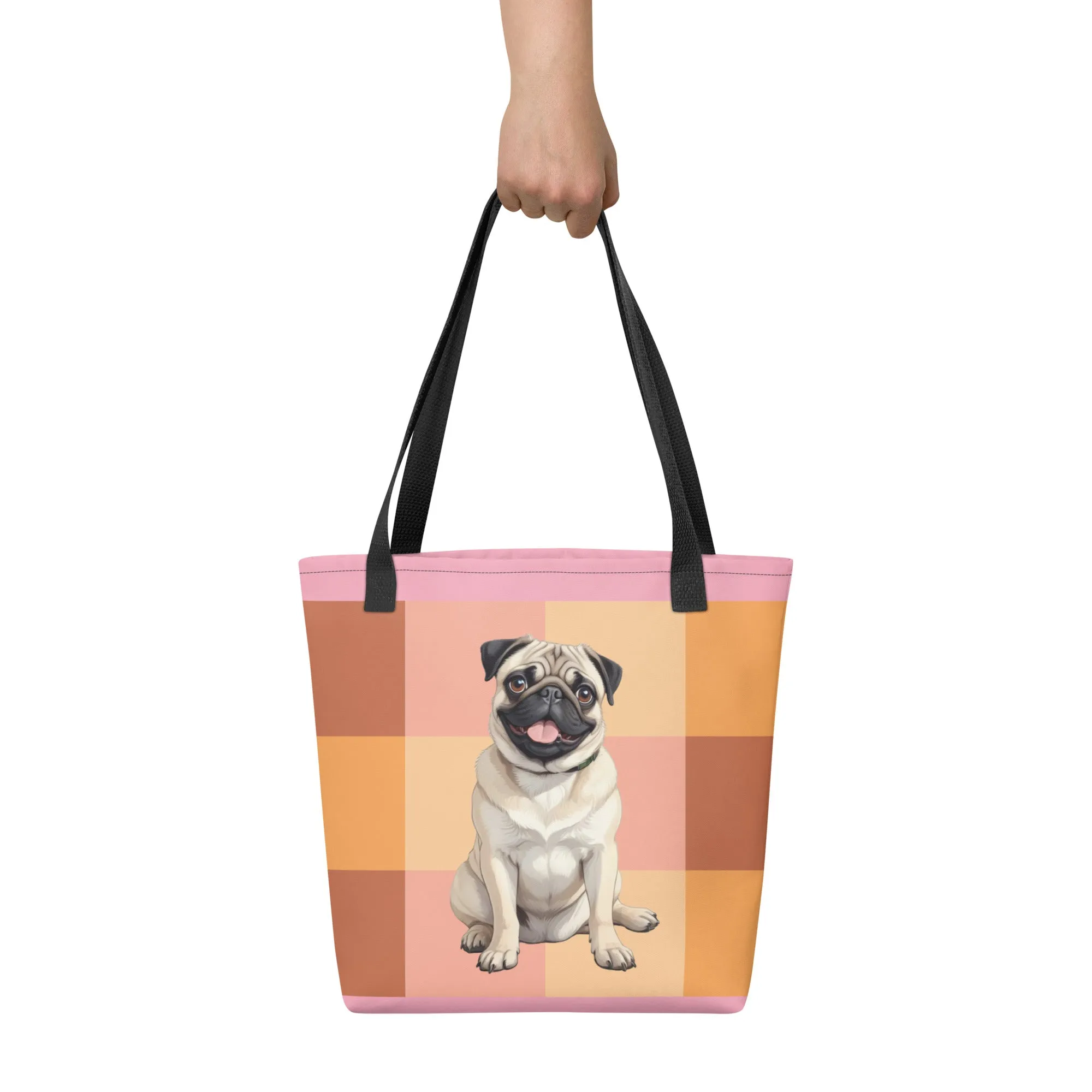 Chic Pug Print Tote Bag
