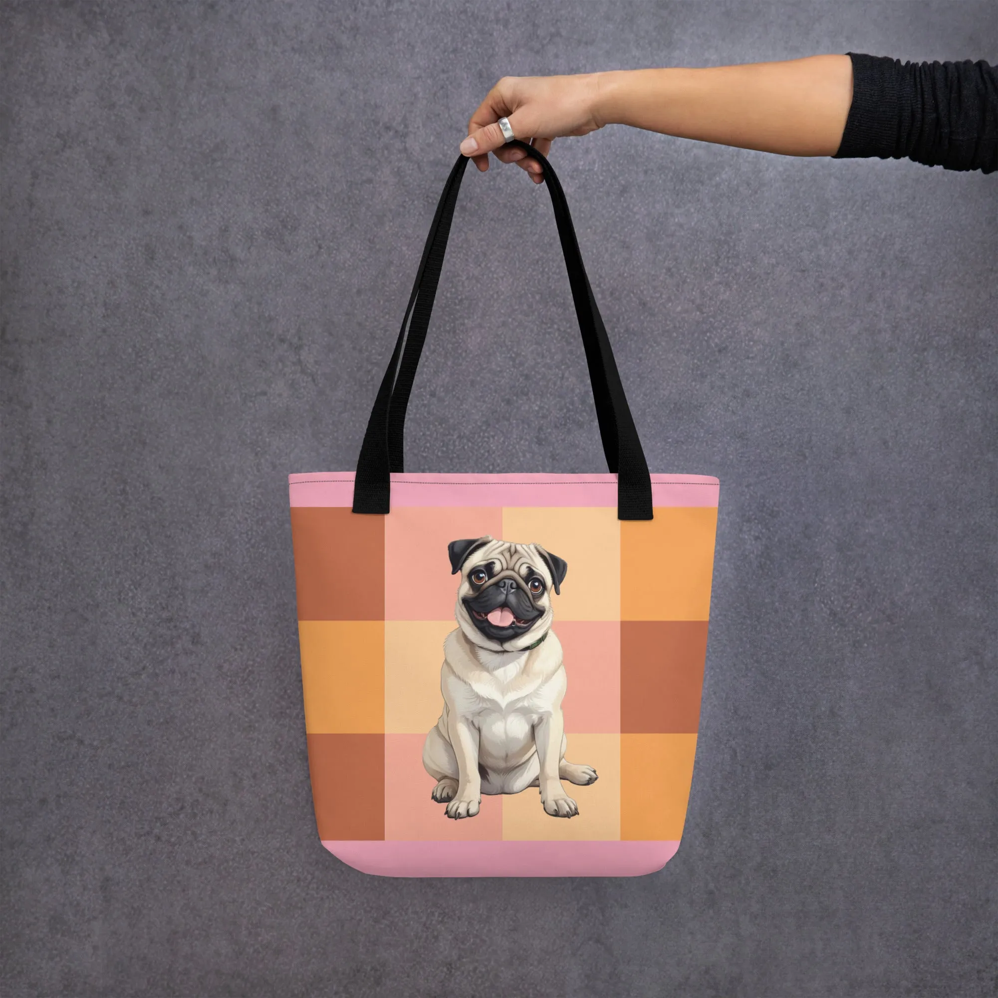 Chic Pug Print Tote Bag