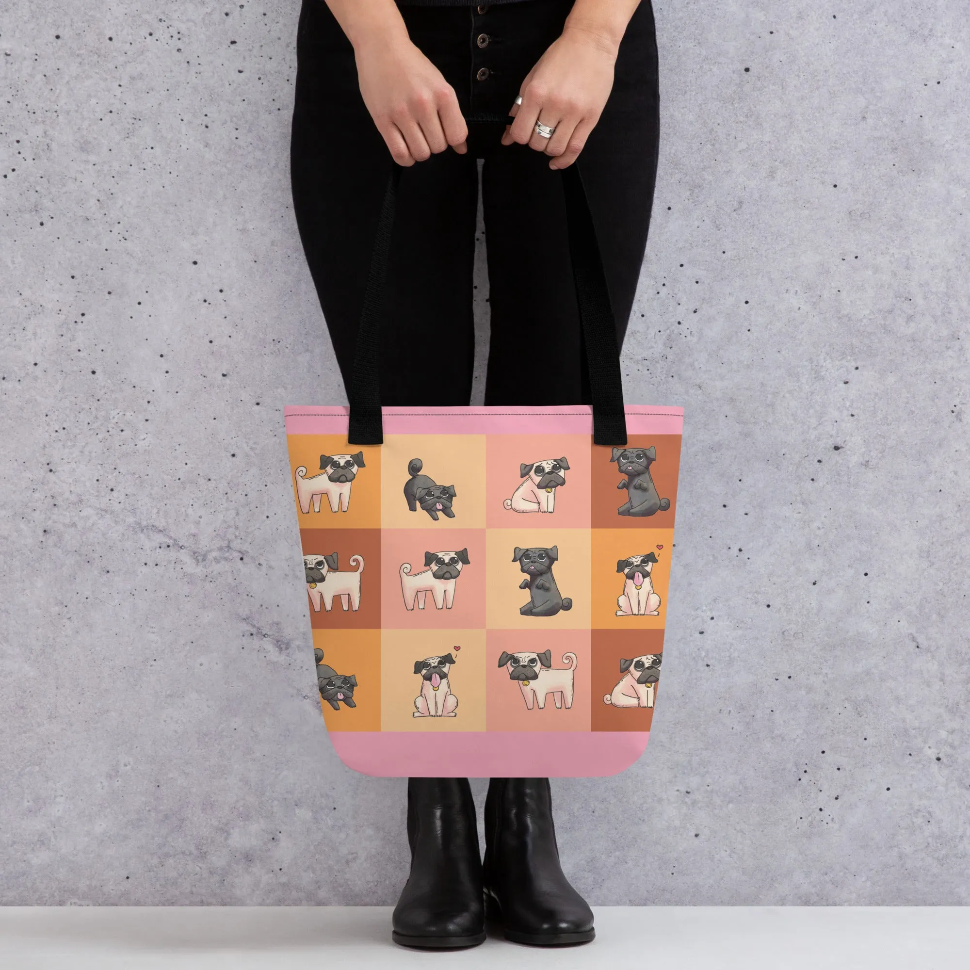 Chic Pug Print Tote Bag