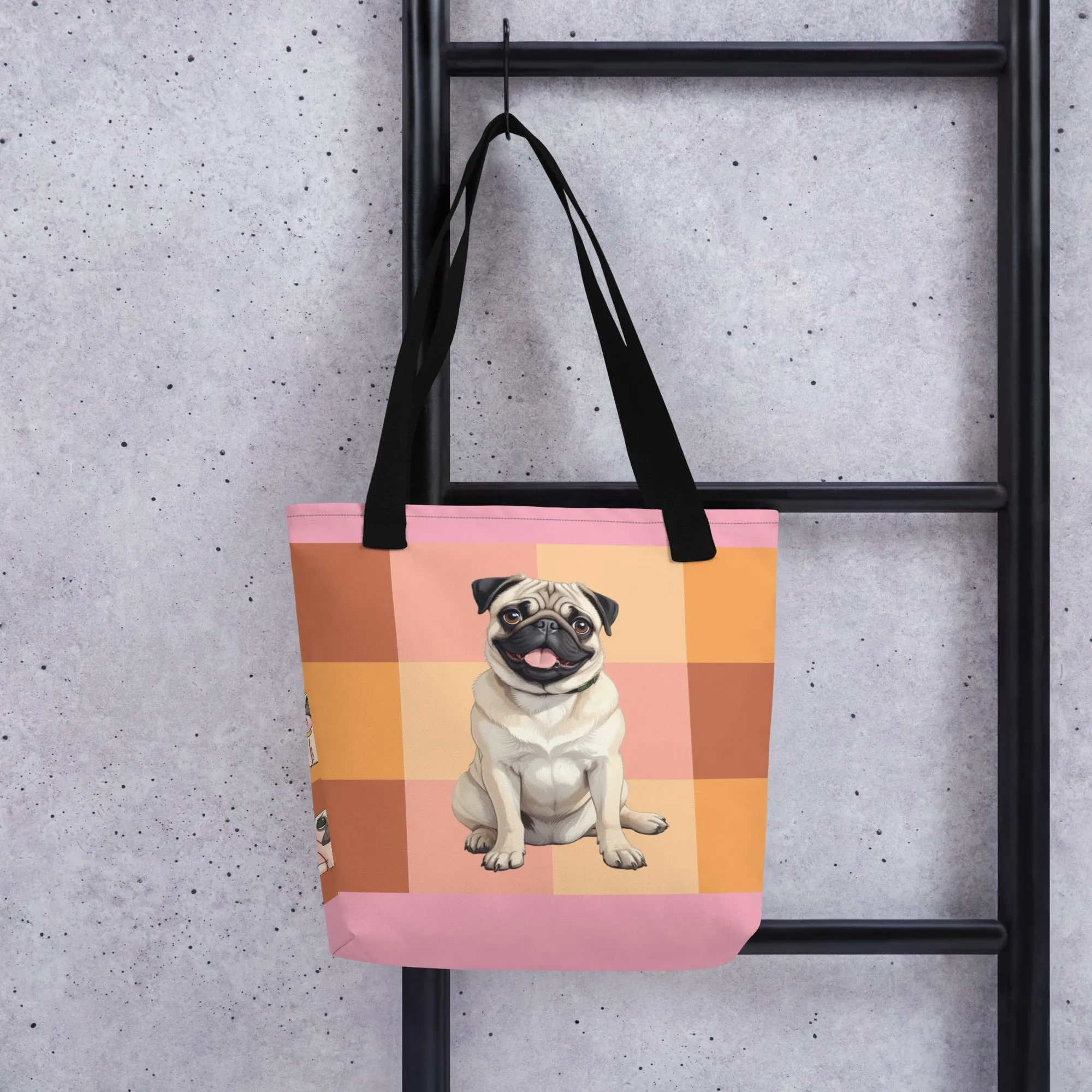 Chic Pug Print Tote Bag