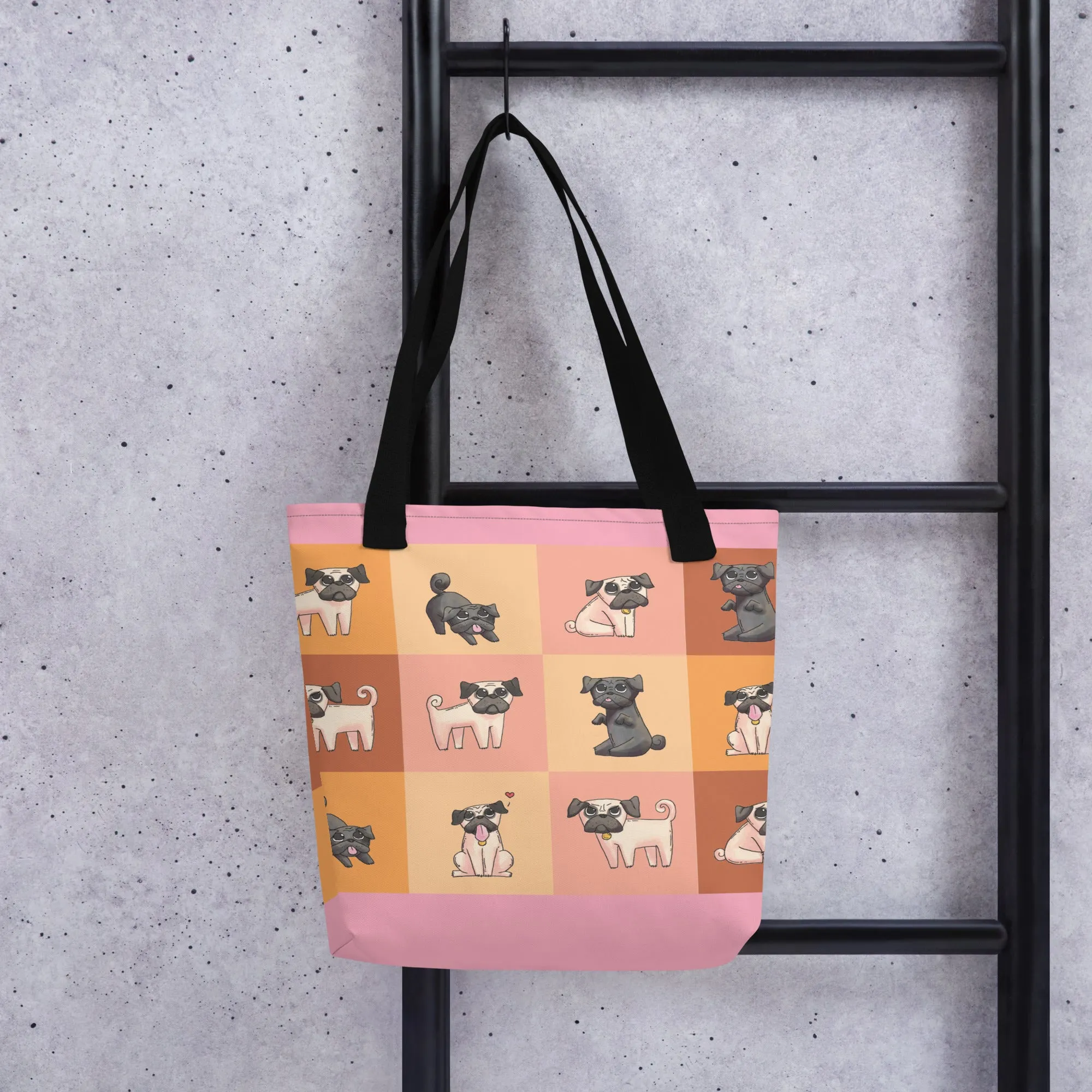 Chic Pug Print Tote Bag