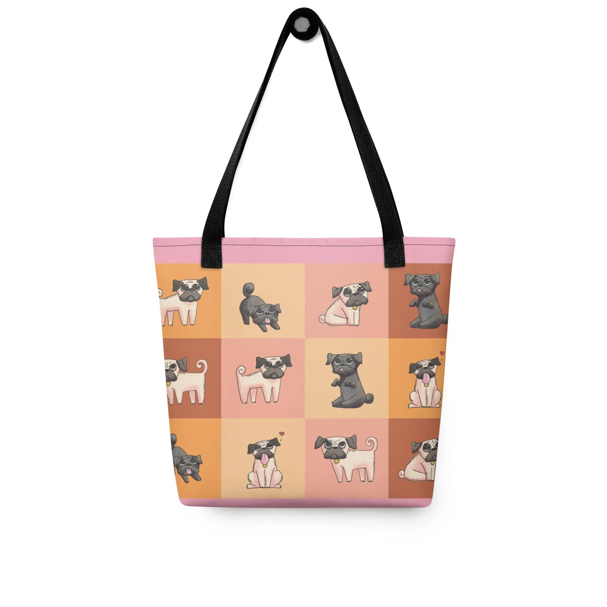 Chic Pug Print Tote Bag