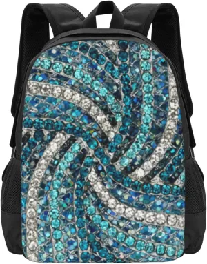 Chic Silver Grey Turquoise Blue Rhinestone Crystal Lightweight Packable Backpack Travel Casual Hiking Daypack Foldable Backpack For Men Women