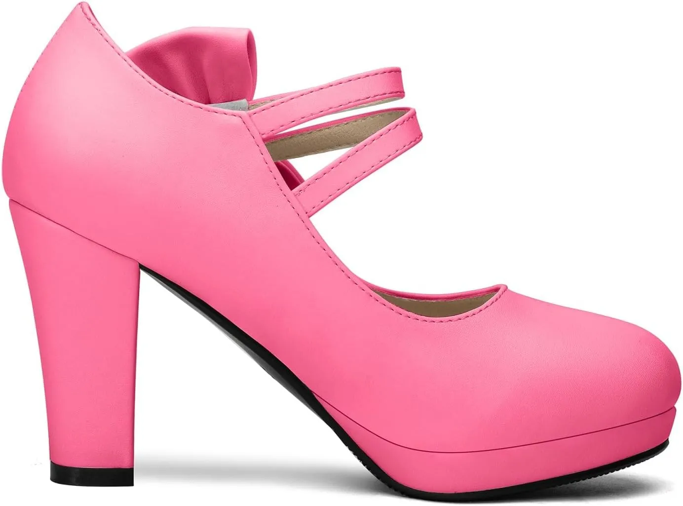 Chic Women Bow Block High Heel Mary Janes Ankle Strap Pumps Sweet Shoes Closed Toe Comfort Dress Party Pumps with Hook Loop
