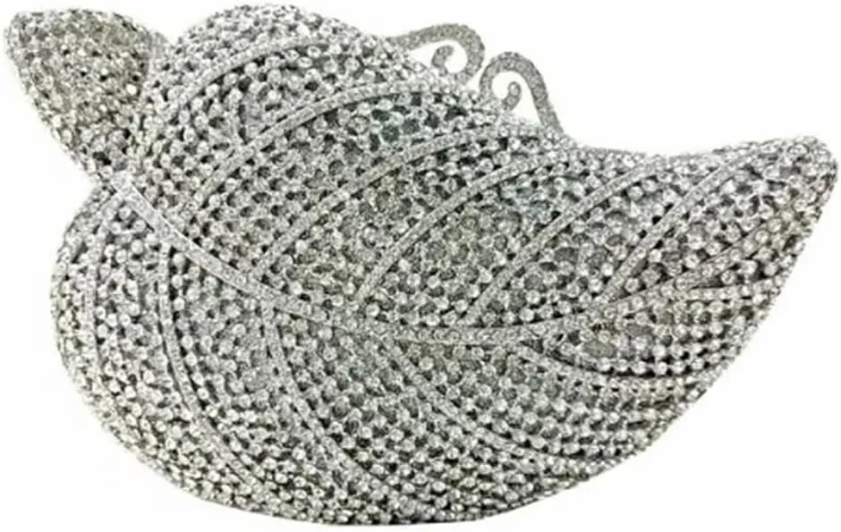 Chic Women Leaf Shape Clutch Bag Crystal Evening Bag Diamond Purse Rhinestone Handbag for Wedding Party Prom