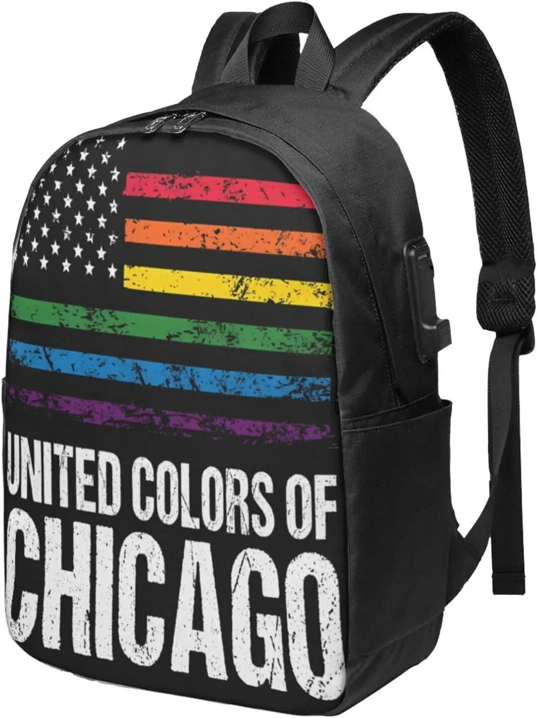 Chicago Gay LGBT Pride Rainbow American Flag Laptop Backpacks Travel Backpack Casual Business Daypack Sport Rucksack Computer Bag Fits up to 17 Inch Notebook with USB Port