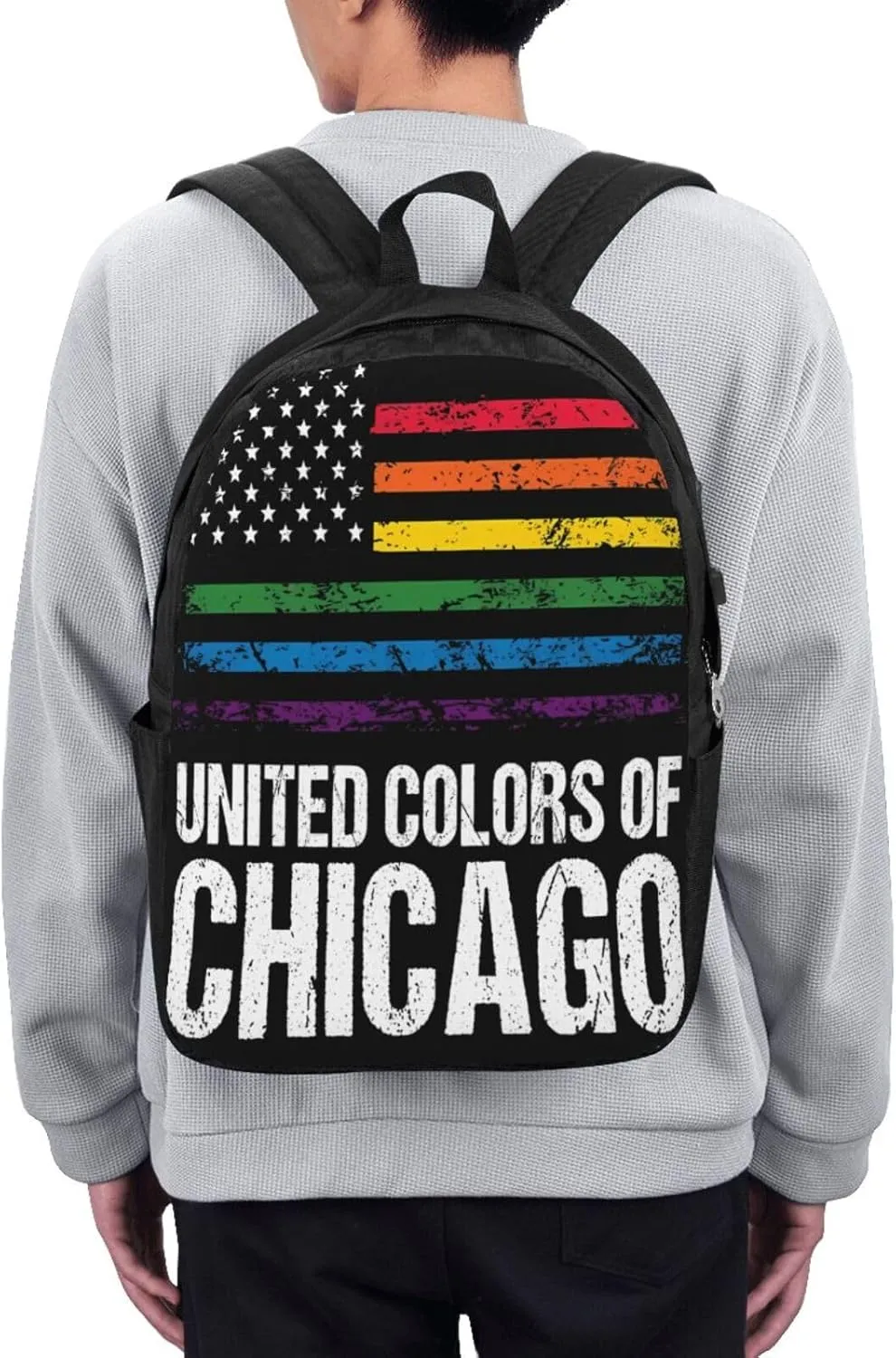 Chicago Gay LGBT Pride Rainbow American Flag Laptop Backpacks Travel Backpack Casual Business Daypack Sport Rucksack Computer Bag Fits up to 17 Inch Notebook with USB Port