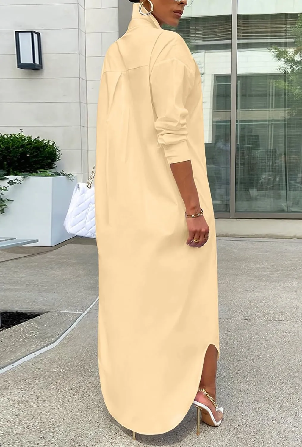 Choichic Shirt Dresses for Women Casual Long Sleeve Cotton Button Down Maxi Dresses