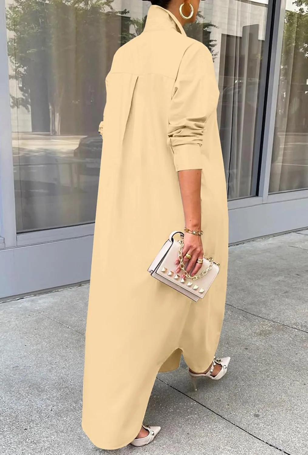 Choichic Shirt Dresses for Women Casual Long Sleeve Cotton Button Down Maxi Dresses