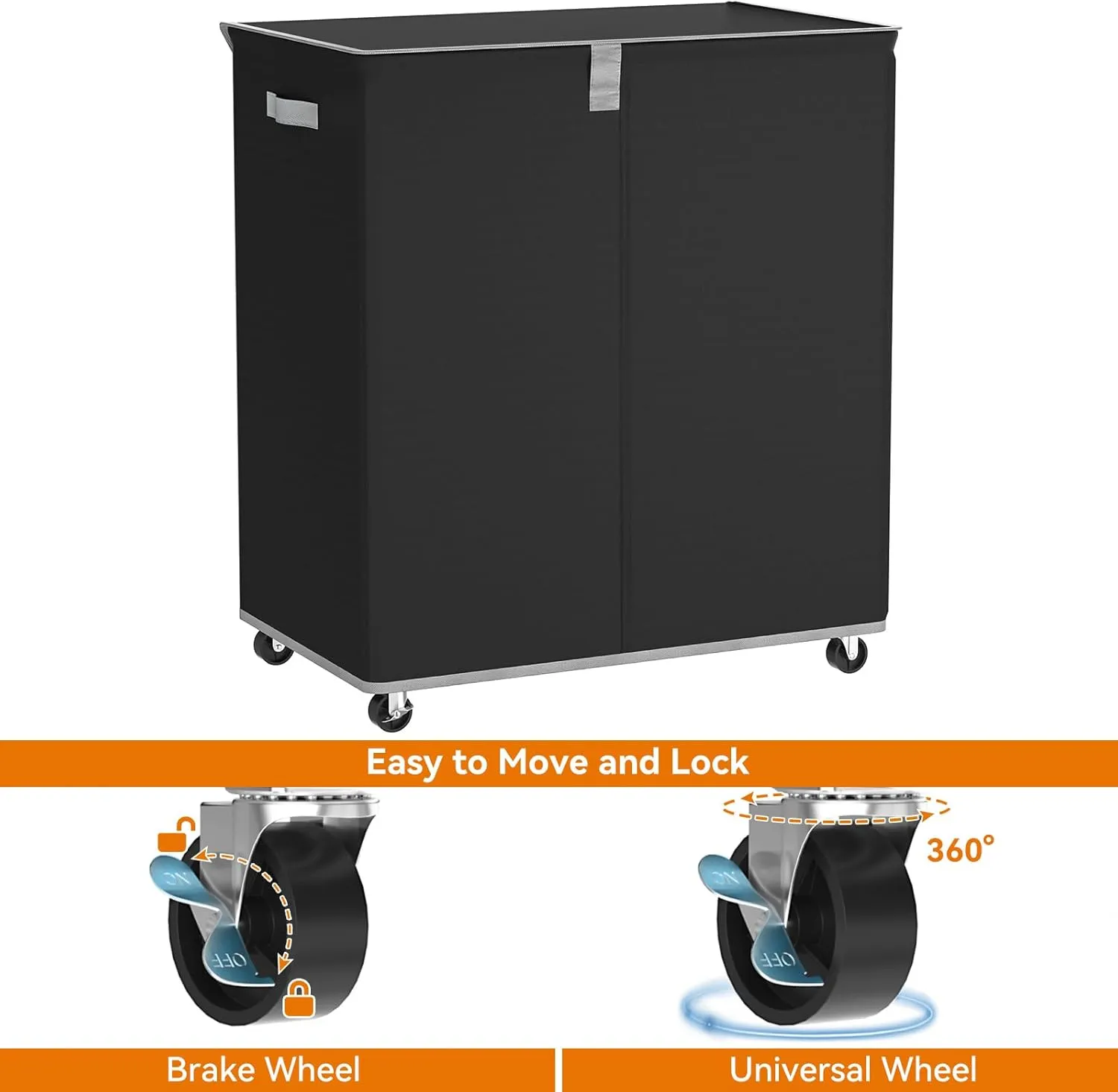 Chrislley 180L Double Laundry Hamper with Wheels,Large Laundry Basket with Lid,Rolling Dirty Clothes Hamper 2 section with Removable Liner Bags, Collapsible Laundry Organizer for Bedroom, Dorm,Black