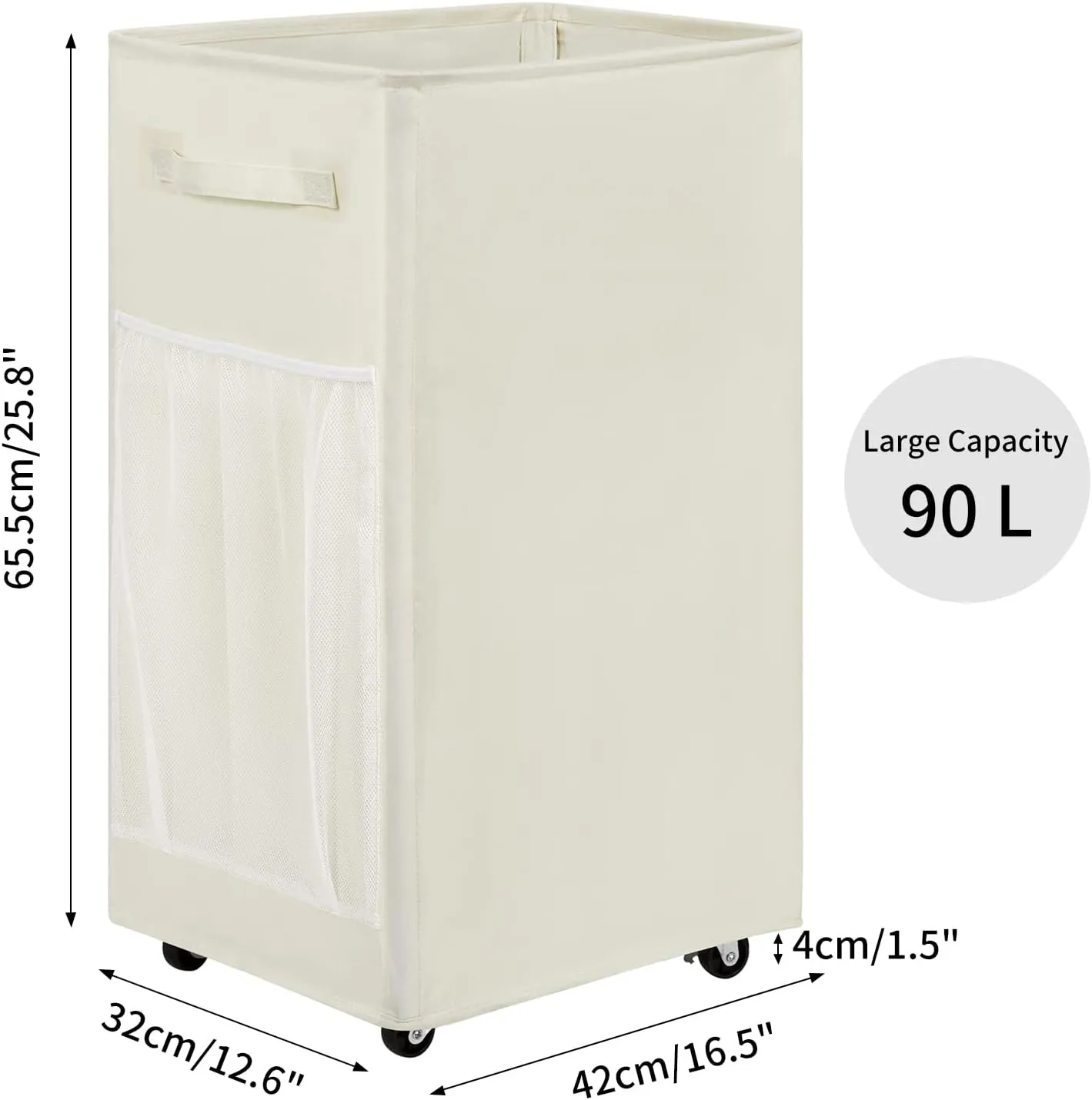 Chrislley 90L Rolling Laundry Basket Large Laundry Hamper with Wheels Collapsible Clothes Hamper Rolling Tall Laundry Storage Cart Foldable Clothes Organizer (Beige)