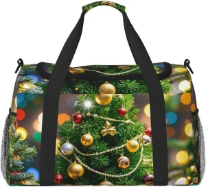 Christmas Tree And Bells Travel Duffel Bag Lightweight Waterproof Carry On Tote Bag Foldable Weekender Overnight Bags Sport Gym Bag For Women Men