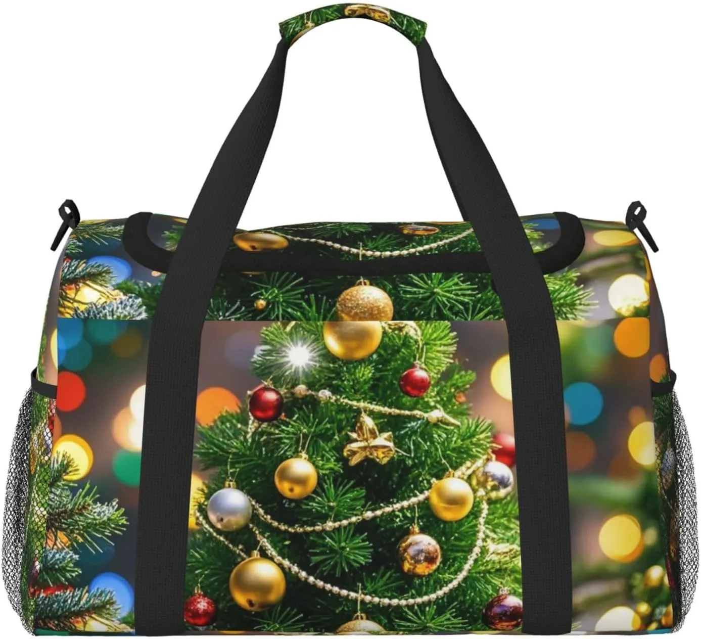 Christmas Tree And Bells Travel Duffel Bag Lightweight Waterproof Carry On Tote Bag Foldable Weekender Overnight Bags Sport Gym Bag For Women Men
