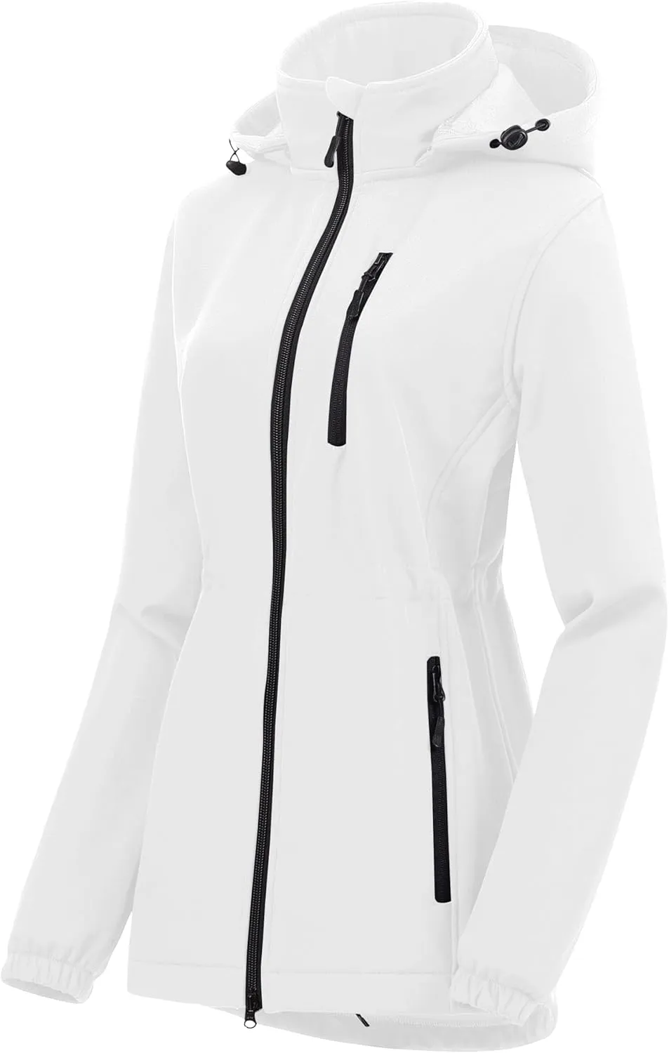 Chrisuno Women's Lightweight Long Softshell Fleece Lined Jacket Anorak Raincoat With Removable Hood