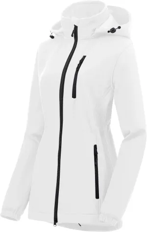 Chrisuno Women's Lightweight Long Softshell Fleece Lined Jacket Anorak Raincoat With Removable Hood