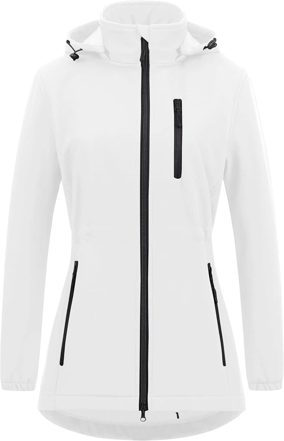 Chrisuno Women's Lightweight Long Softshell Fleece Lined Jacket Anorak Raincoat With Removable Hood