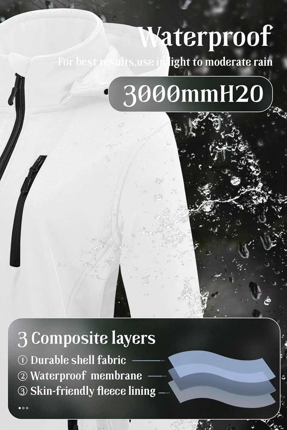 Chrisuno Women's Lightweight Long Softshell Fleece Lined Jacket Anorak Raincoat With Removable Hood