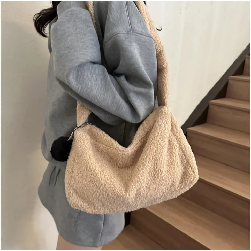 Chroma Plush Clutch Bag Wool Roll Handbag Small Square Bag Totes Cute Women Shoulder Bag