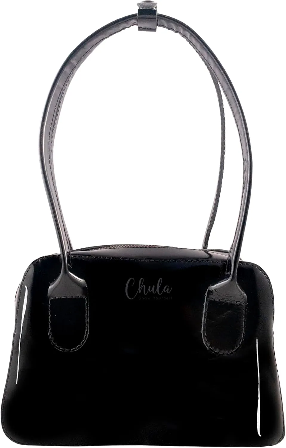 Chula, Female Tote with Zipper Closure, Purse for Women, Carry-On Top-Hanlde Bag, Evening Bag, Full Grain Leather, Handmade, Obsidian