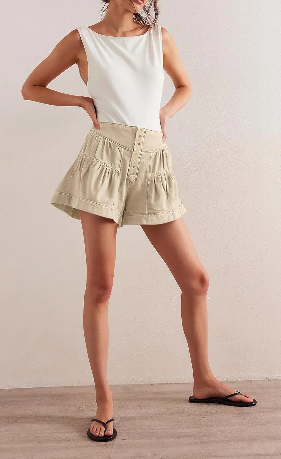 Cicy Bell Womens Summer Flowy Jean Shorts Button Up High Waisted Wide Leg Denim Skort with Pockets