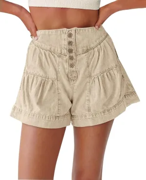 Cicy Bell Womens Summer Flowy Jean Shorts Button Up High Waisted Wide Leg Denim Skort with Pockets