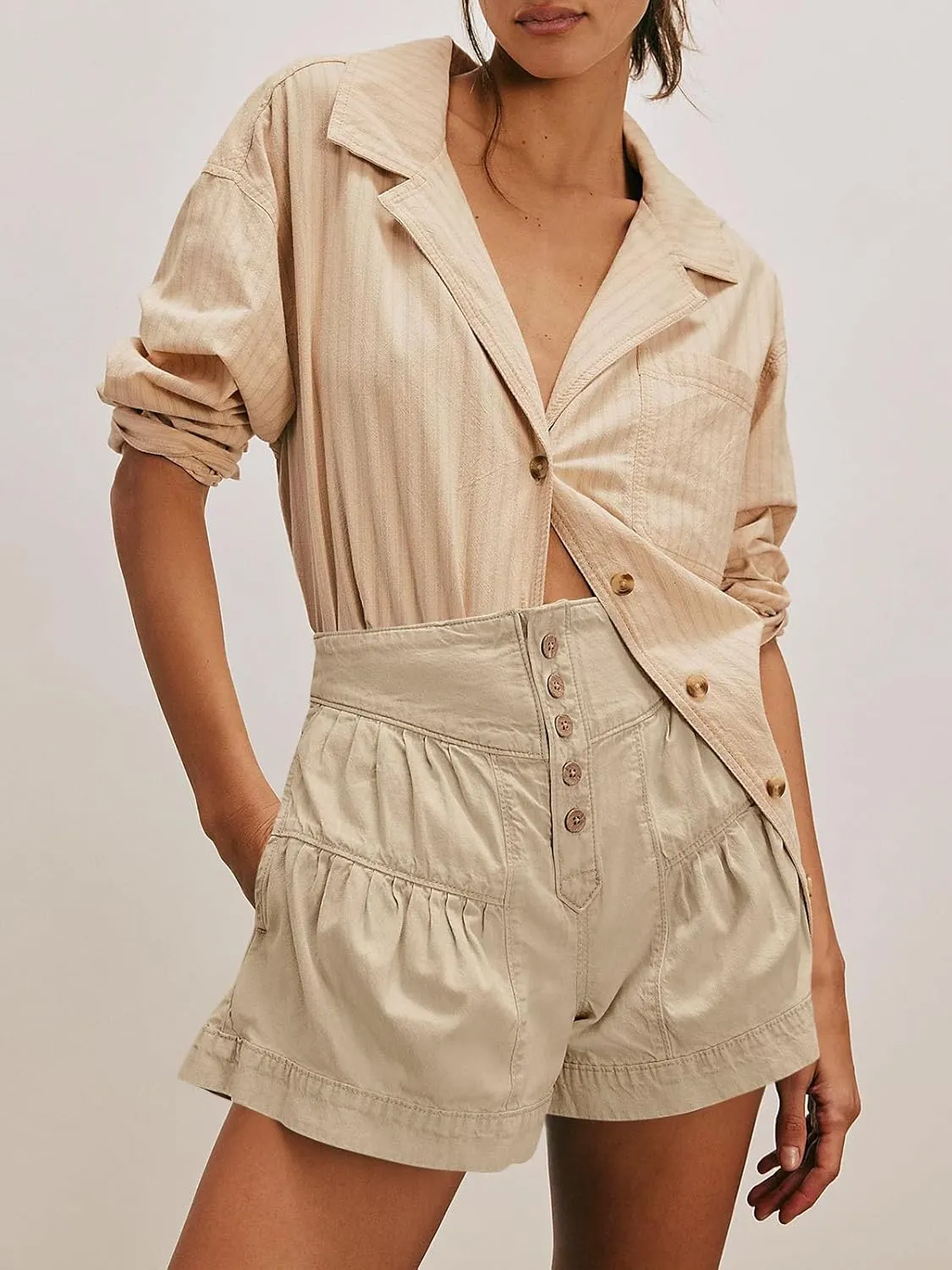 Cicy Bell Womens Summer Flowy Jean Shorts Button Up High Waisted Wide Leg Denim Skort with Pockets