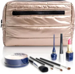 Citi Collective Premium Cosmetic Bag for Women| Makeup Travel Bag, Toiletry Bags for Women| Large Capacity Storage Waterproof Cosmetic Bag for Business, Vacation, or Weekend Traveling (Gold)