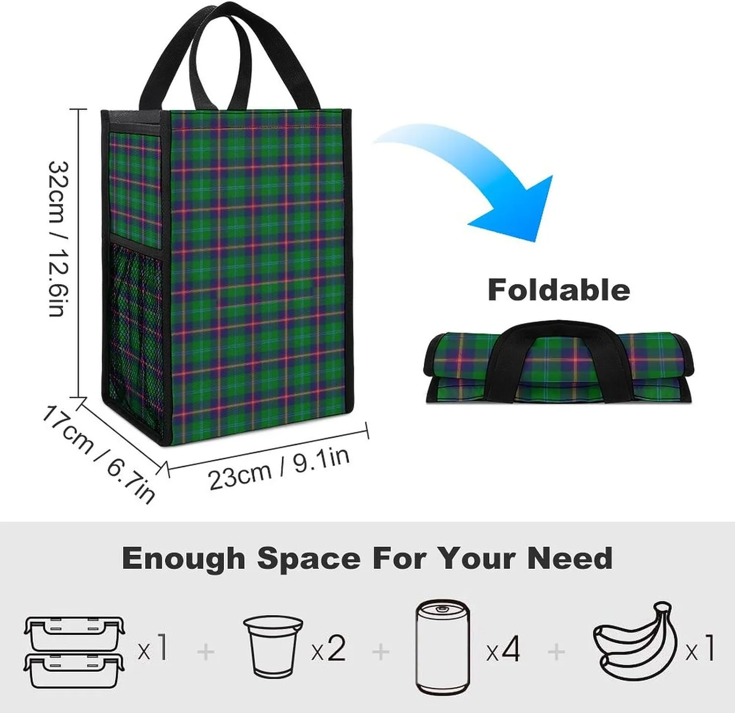 Clan Young Tartan Portable Large Capacity Folding Insulation Bag Unisex