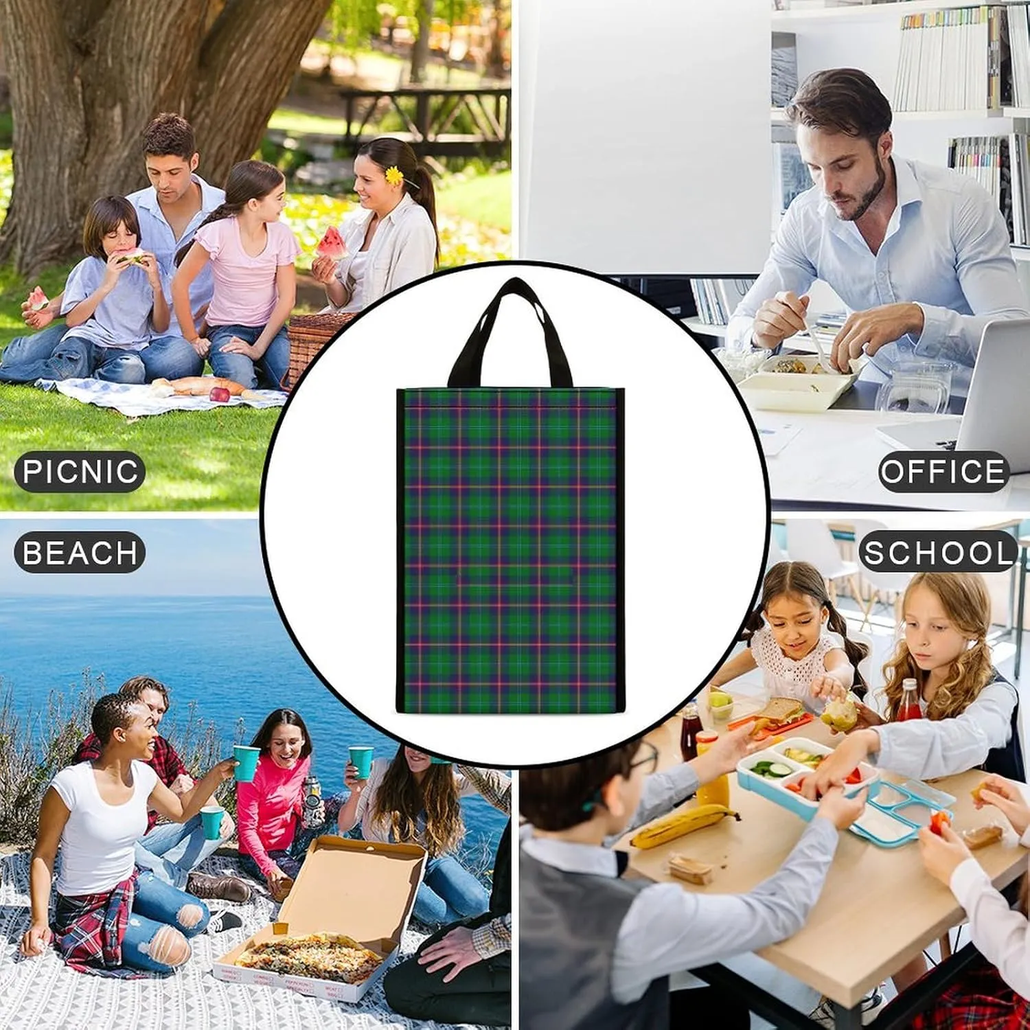 Clan Young Tartan Portable Large Capacity Folding Insulation Bag Unisex