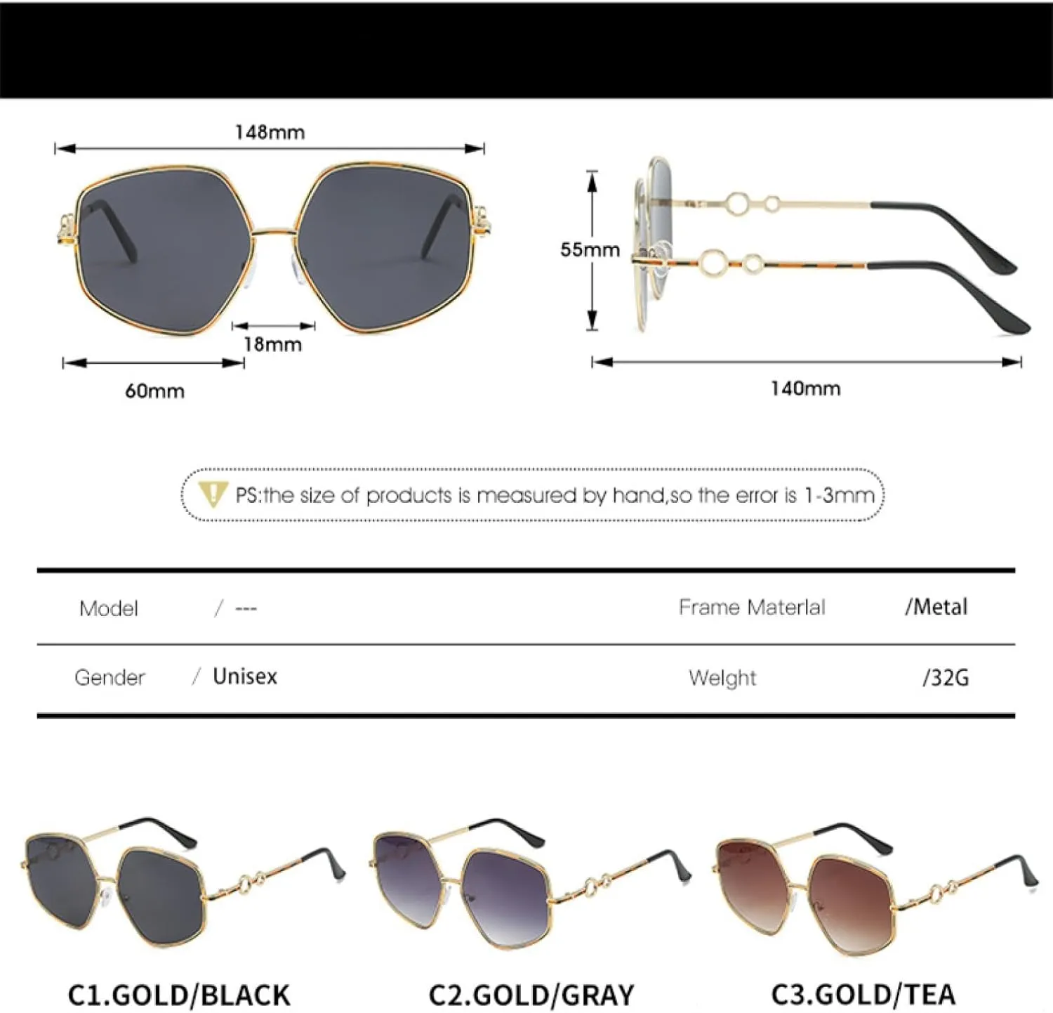 Classic Retro Women Fashion Luxury Polygon Sun Glasses Outdoor Travel Shades Uv400