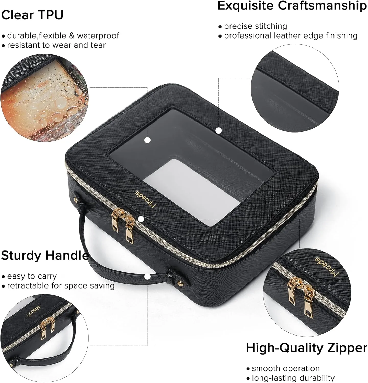 Clear Makeup Bag Portable Travel Cosmetic Bags Multipurpose Clear Makeup Bags with Handle Transparent Toiletry Bag Make Up Bag Organizer for Women Traveling Car Essentials,Large,Black