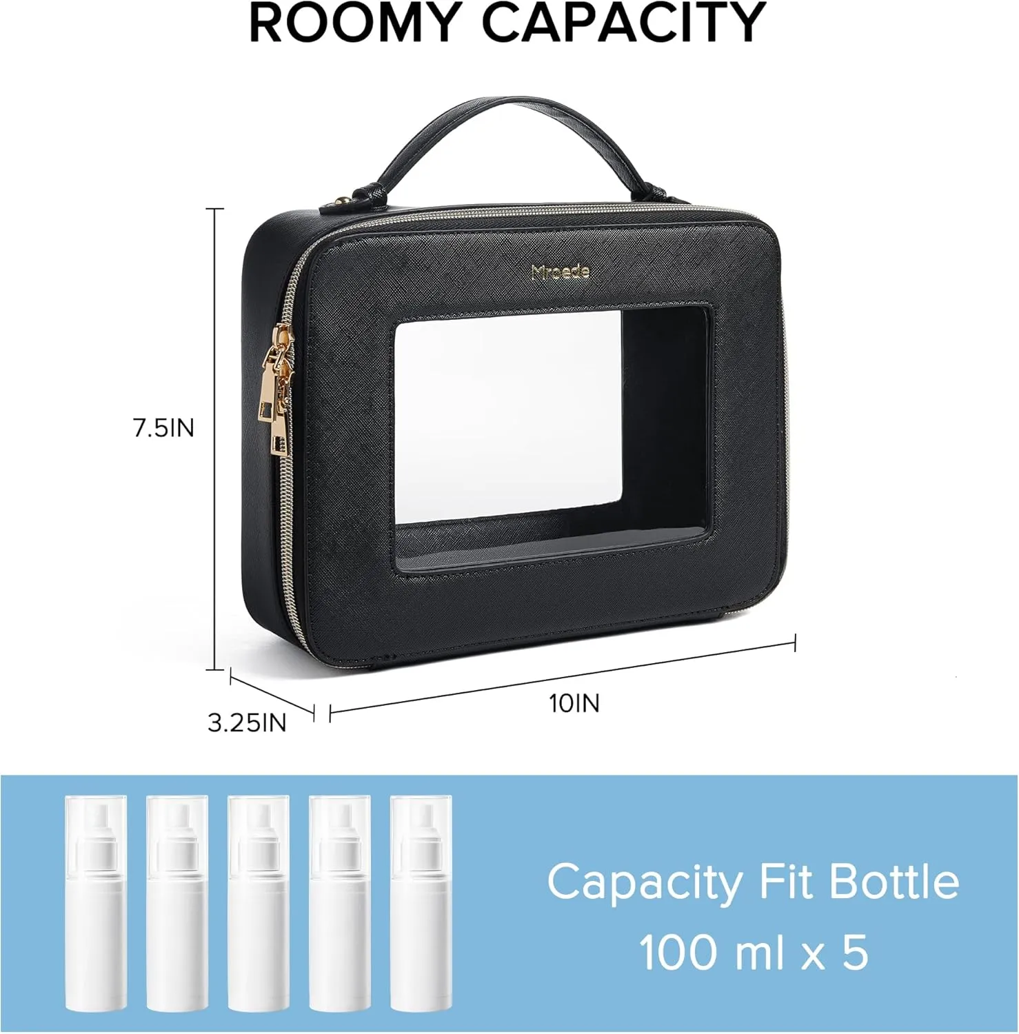 Clear Makeup Bag Portable Travel Cosmetic Bags Multipurpose Clear Makeup Bags with Handle Transparent Toiletry Bag Make Up Bag Organizer for Women Traveling Car Essentials,Large,Black