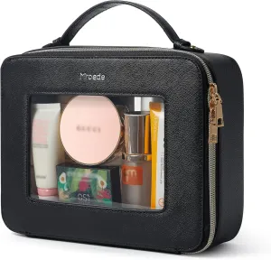 Clear Makeup Bag Portable Travel Cosmetic Bags Multipurpose Clear Makeup Bags with Handle Transparent Toiletry Bag Make Up Bag Organizer for Women Traveling Car Essentials,Large,Black