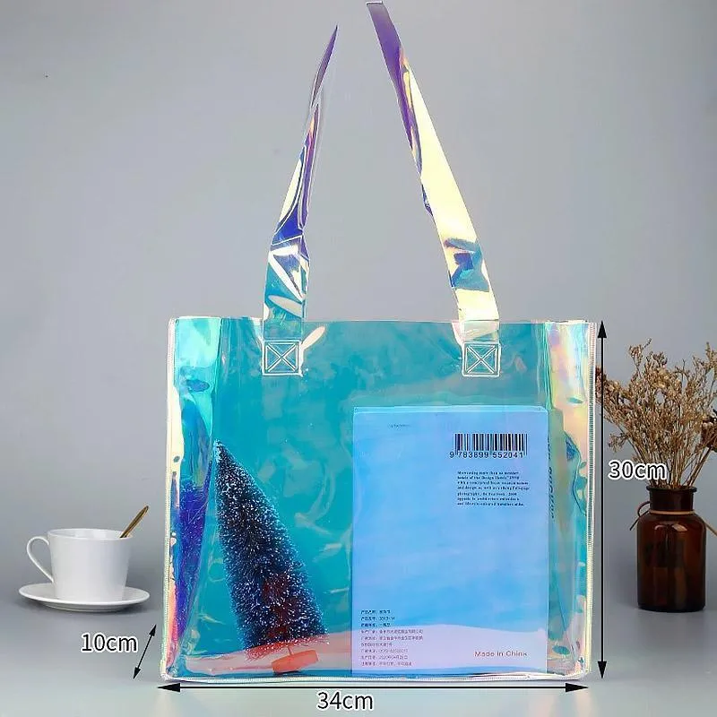 Clear PVC Tote Bag Transparent Laser Jelly Bag Plastic TPU Handbag for Women