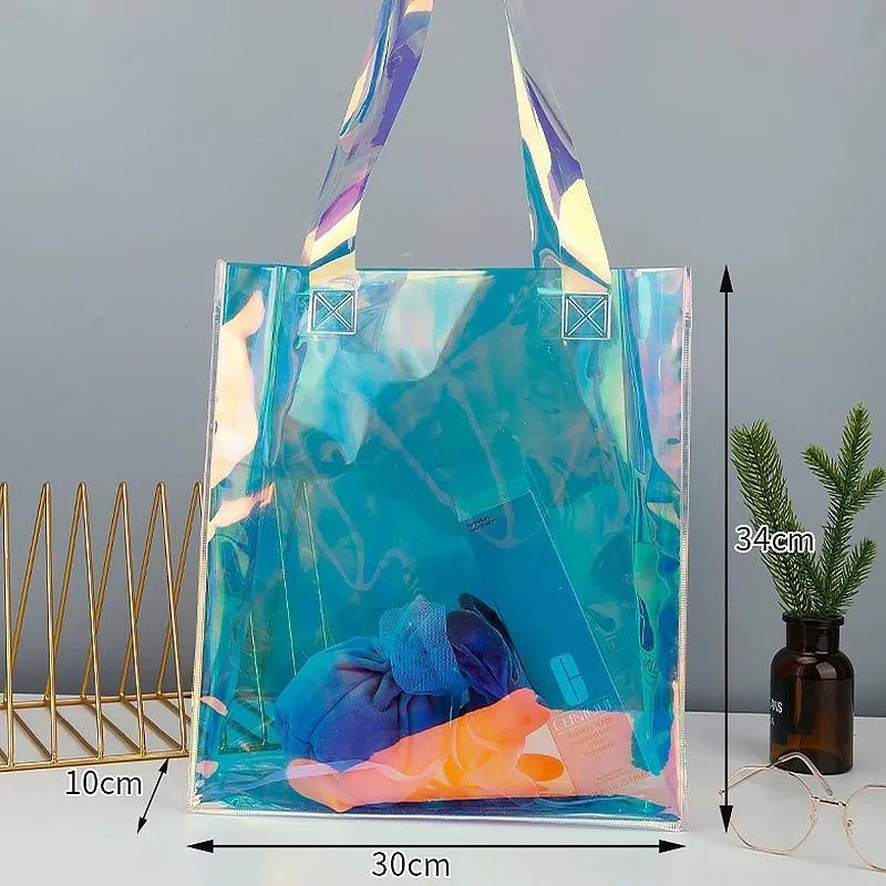 Clear PVC Tote Bag Transparent Laser Jelly Bag Plastic TPU Handbag for Women