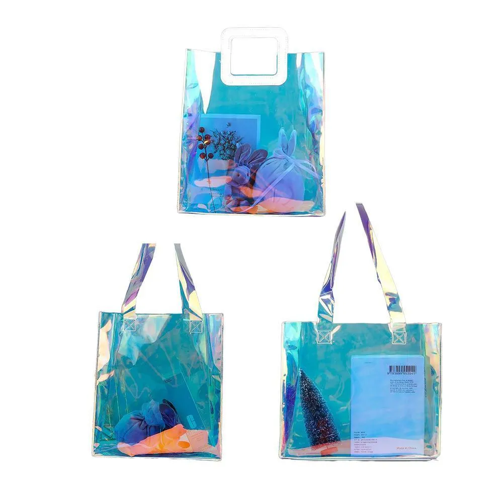 Clear PVC Tote Bag Transparent Laser Jelly Bag Plastic TPU Handbag for Women