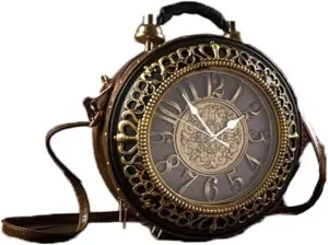 Clock Purse, Real Working Clock Handbags,PU Leather Retro Shoulder Bag For Women Vintage Shoulderbags Handbag For Girls (Color : Brown, Size : 12 * 5 * 14.5IN)