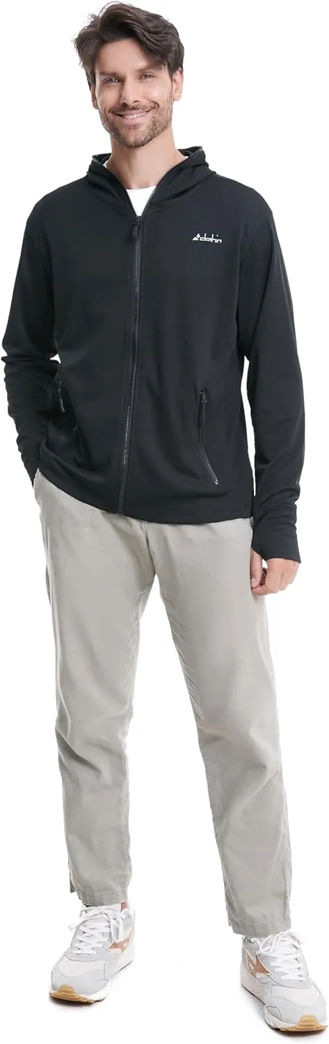 clothin Mens Lightweight Full Zip Hood Running Jacket with Zip Pockets for Fishing Hiking Travel