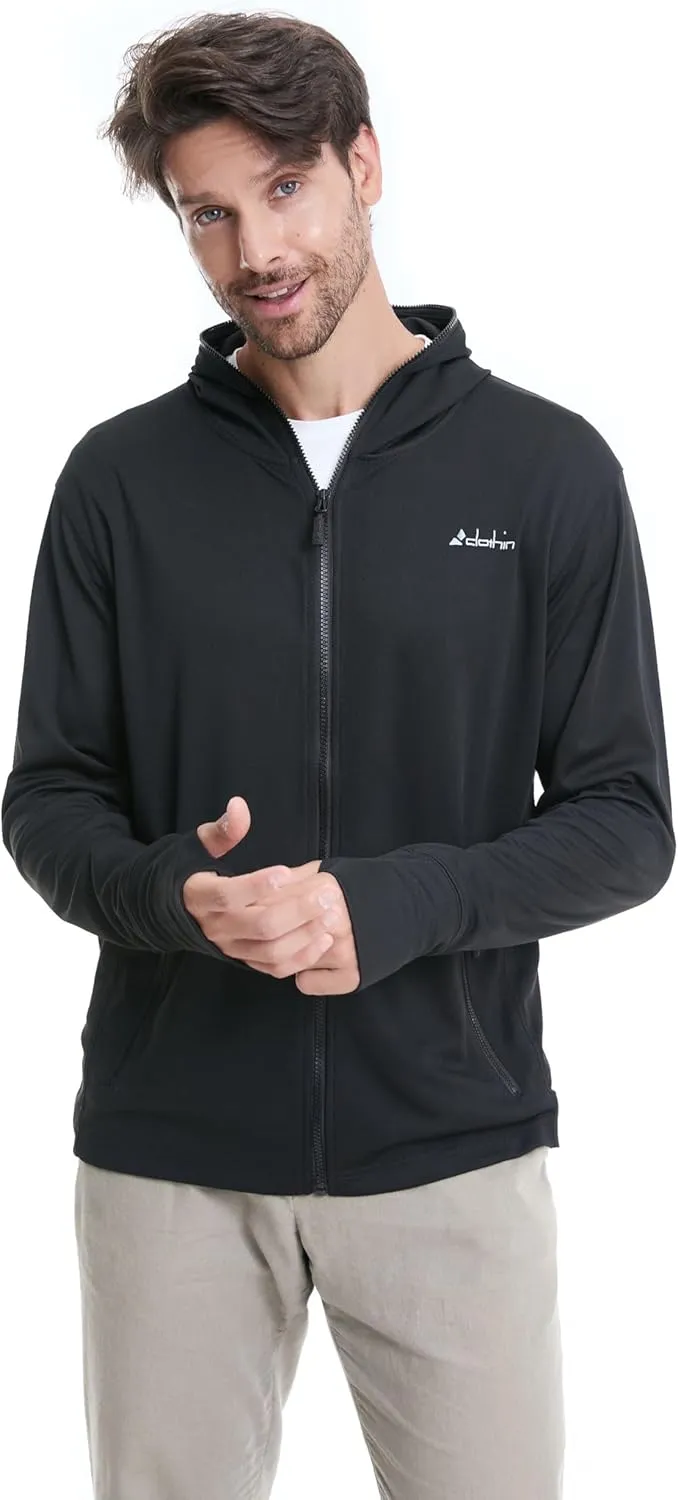 clothin Mens Lightweight Full Zip Hood Running Jacket with Zip Pockets for Fishing Hiking Travel