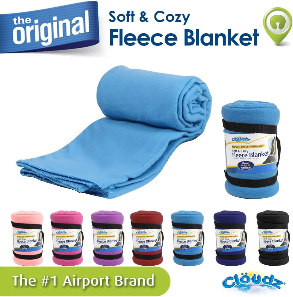 Cloudz Cozy Fleece Airplane Travel Blanket for Your Flight, Car, Camping, Home or Comforting Warmth Anywhere! - Sky Blue