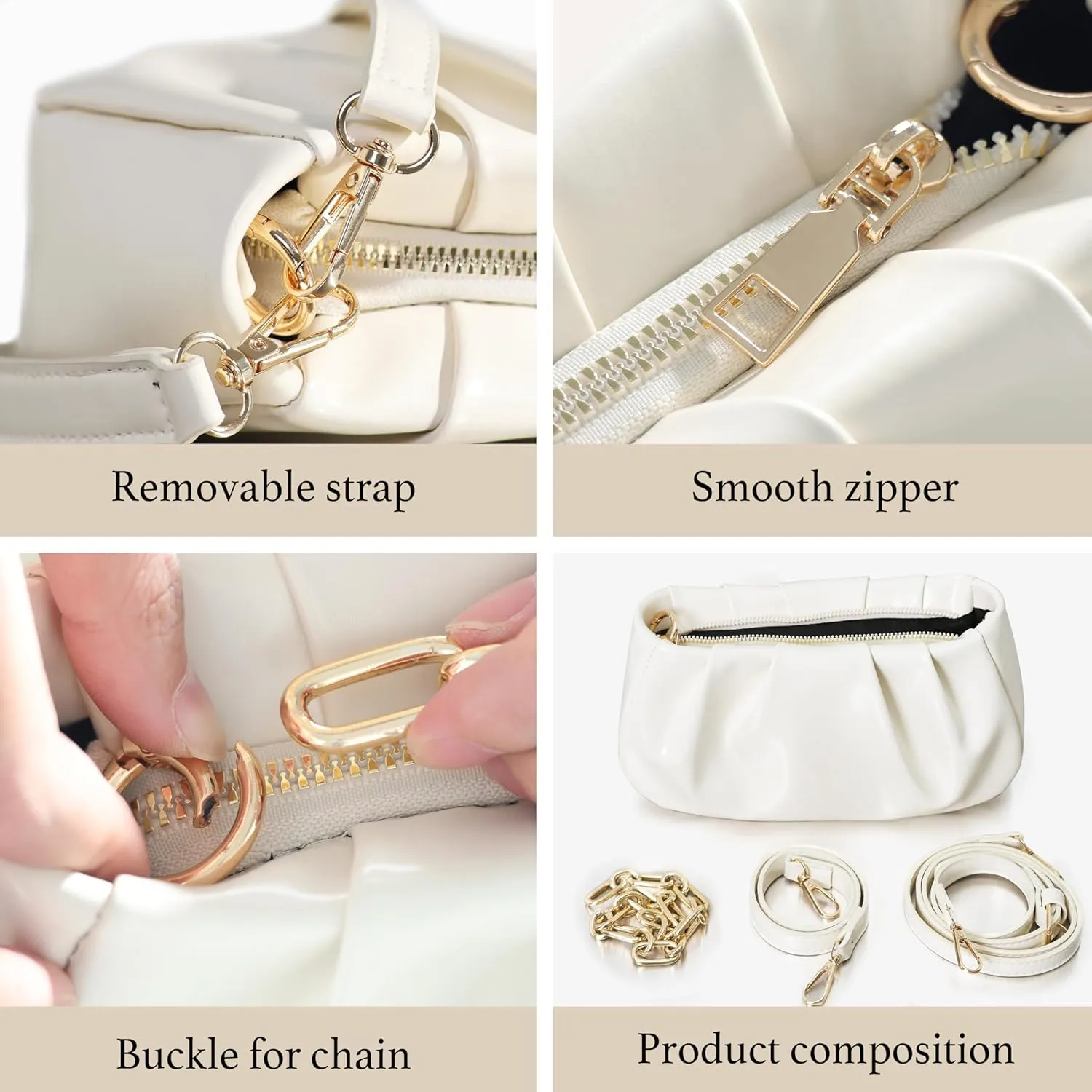 Clutch Purse for Women - Evening Small Shoulder Bag Anti Theft Removable Chain Adjustable Strap PU Handbag