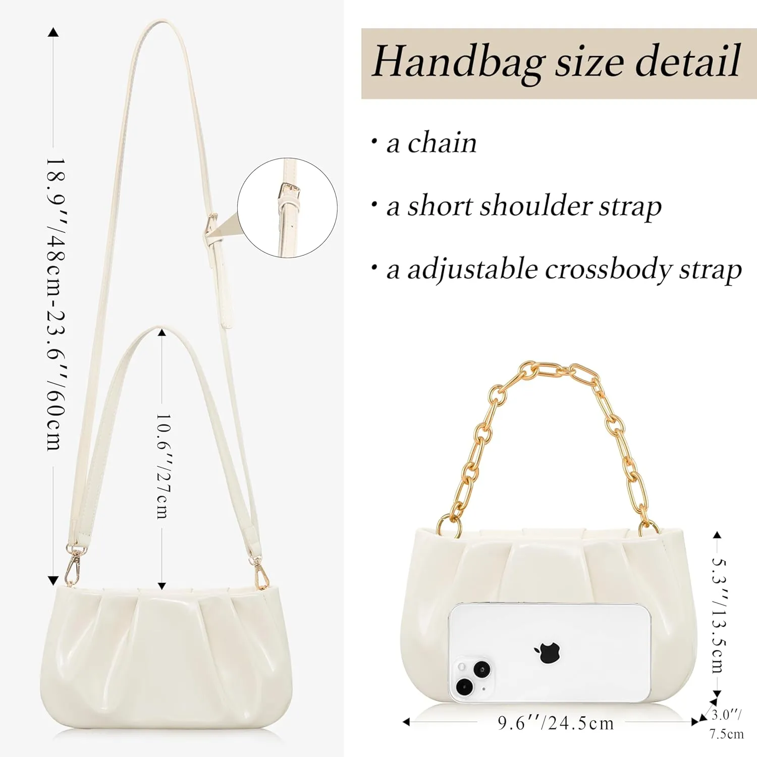 Clutch Purse for Women - Evening Small Shoulder Bag Anti Theft Removable Chain Adjustable Strap PU Handbag