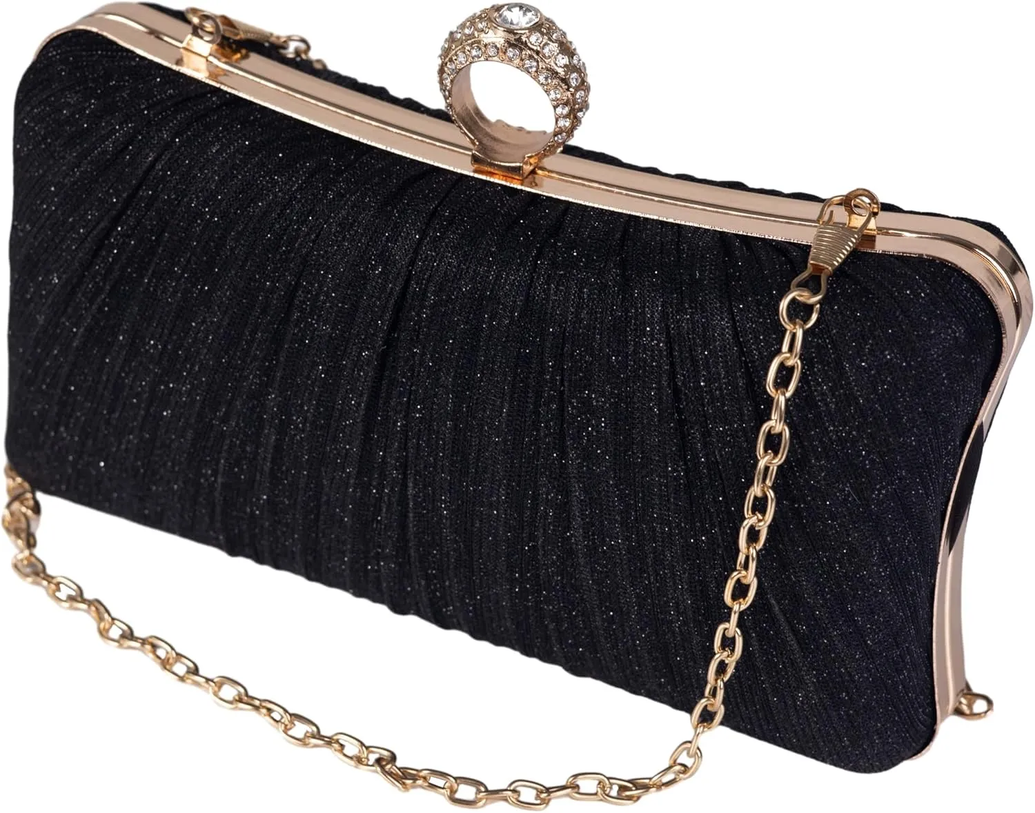 Clutch Purses for Women Glitter Crossbody Purse Pleated Evening Bag with Rhinestone Clutches for Party Wedding Prom