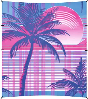 cocos Purple Vaporwave Style Chic Foldable Beach Cabana UPF50 Lightweight Large Sun Shelter with Sandbags and Shovel for Backyard, Grassland, Park