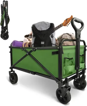 Collapsible Foldable Wagon, Beach Cart Large Capacity, Heavy Duty Folding Wagon Portable, for Outdoor Sports, Shopping, Camping, Green