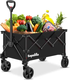Collapsible Foldable Wagons with Wheels, Lightweight Wagon Cart with Large Capacity for Grocery,Gardening,Camping,Shopping,Black