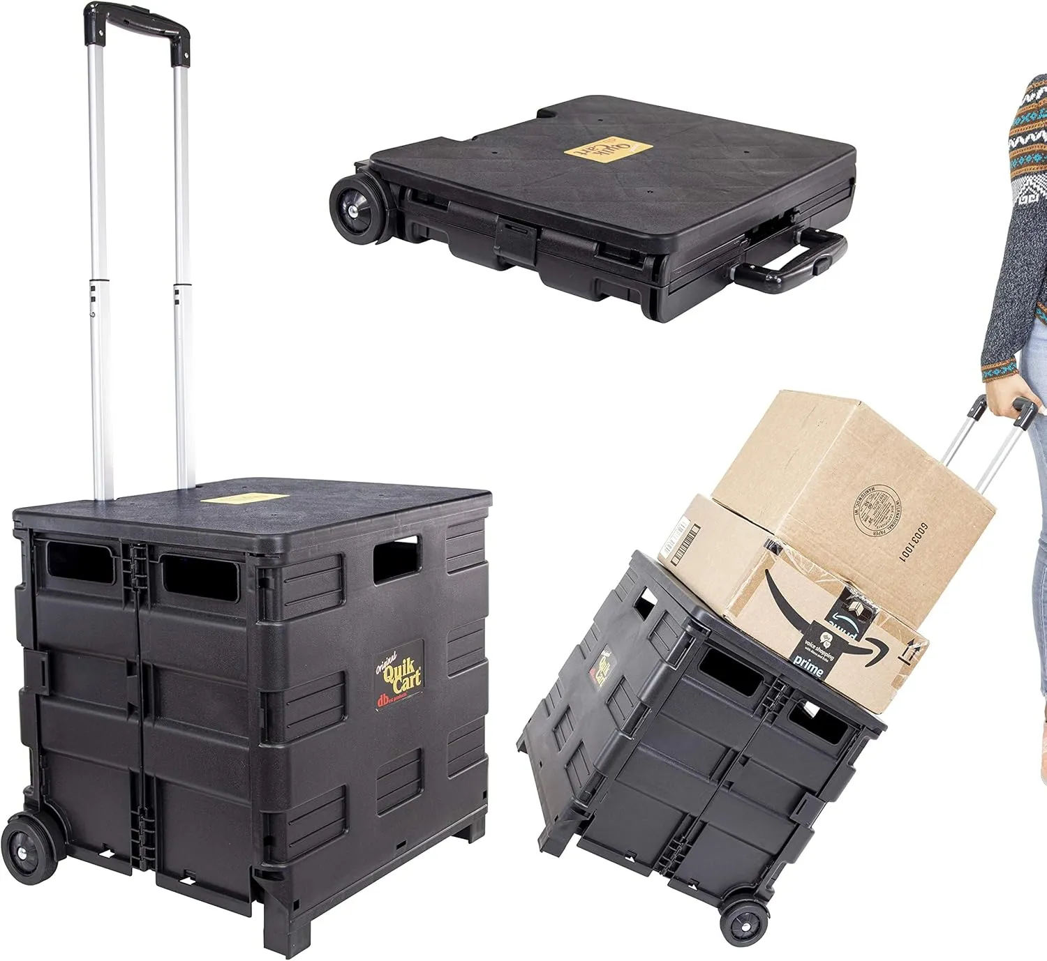 Collapsible Rolling Crate on Wheels for Teachers Tote Basket 80 lbs Capacity, Made from Heavy Duty Plastic Used as a Seat, Black